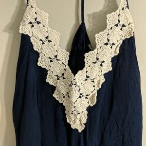 Charlotte Russe blue crochet neck tank top
